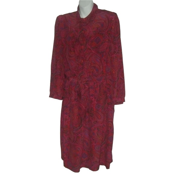 Kenny Classics Dress Vintage 50s Red Paisley Shirt Belt Retro Boho Pinup Plus - Picture 3 of 13